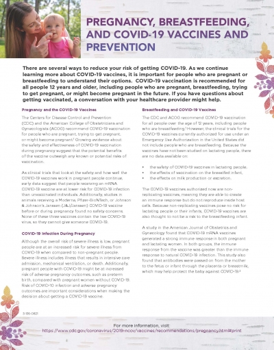 Pregnancy, Breastfeeding, and COVID-19 Vaccines and Prevention 3-136-0821